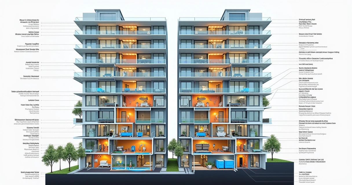 Diagrama prático mostrando sistemas hidrossanitários de prédio residencial 