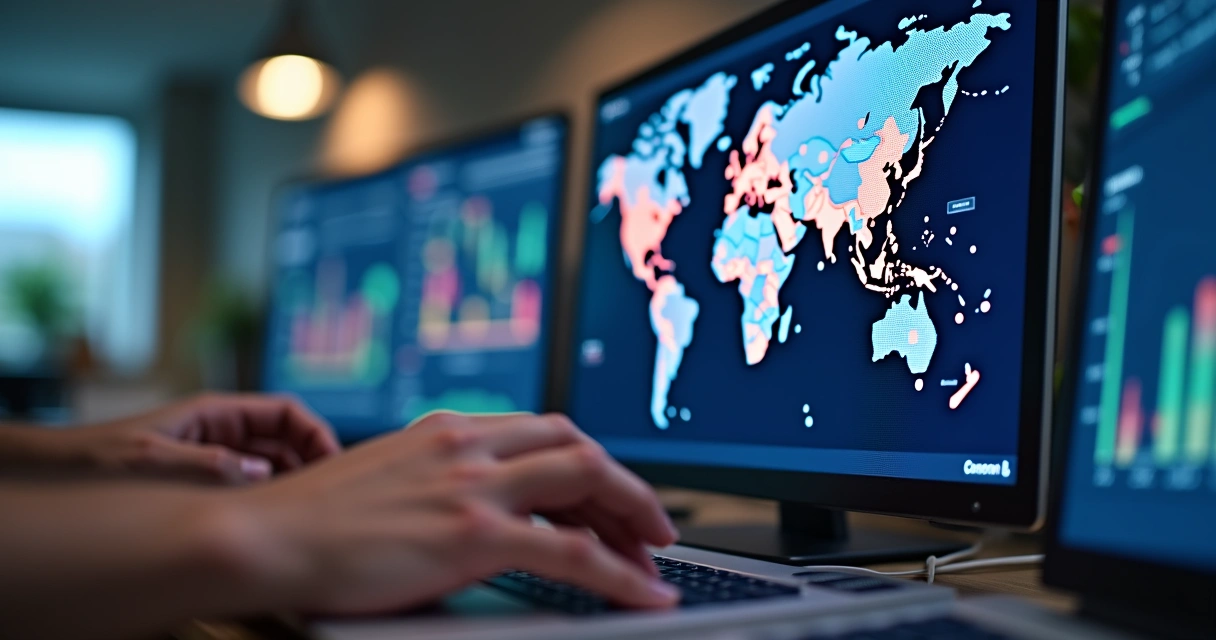 Tela de computador mostrando mapa de estoque em tempo real 