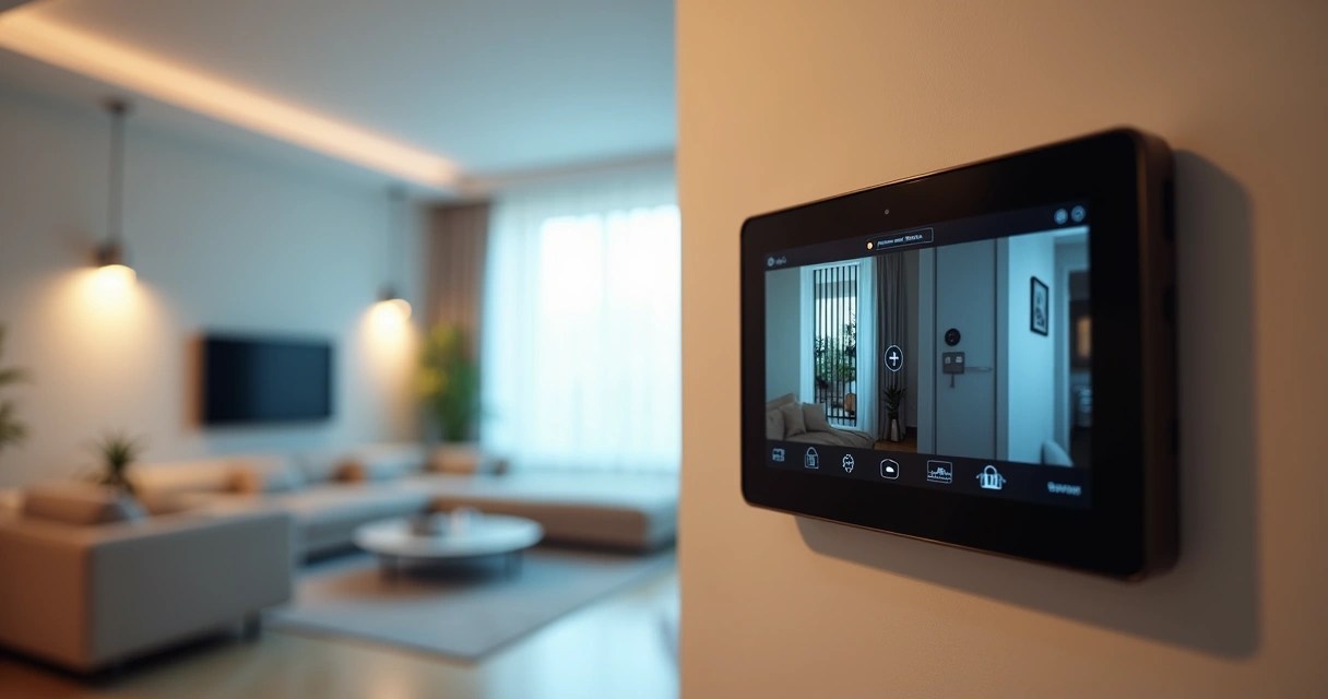 Painel de casa inteligente integrando câmera, portão e fechadura digital 