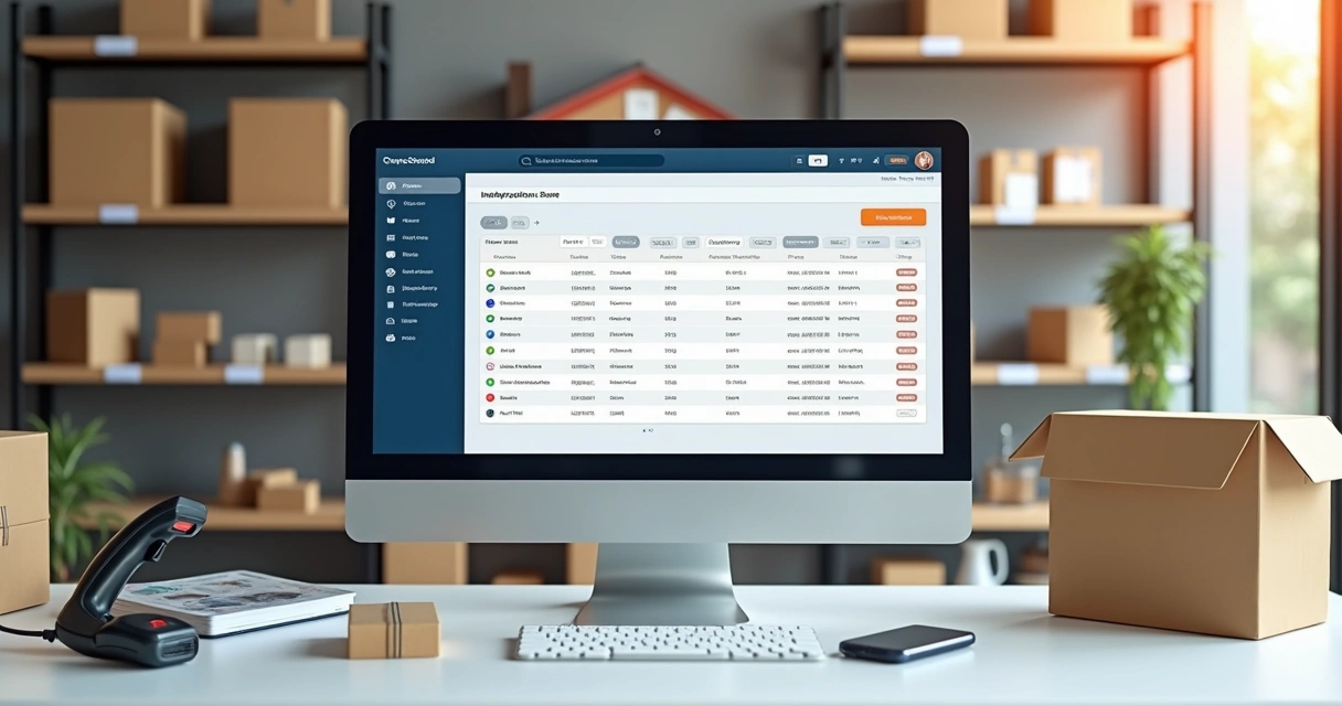 Tela de computador mostrando sistema de vendas e estoque integrado 