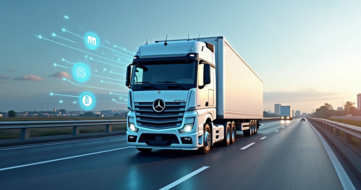 Caminhão equipado com sensores IoT conectados monitorando dados em tempo real 