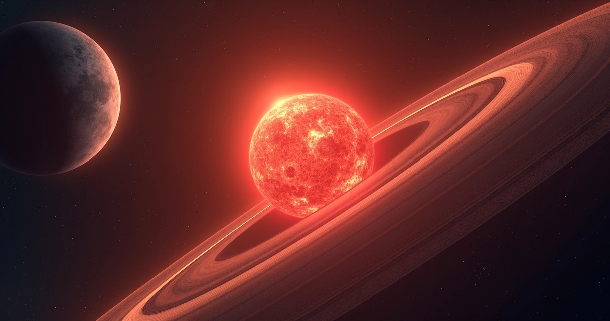 Desenho do sistema planetário da estrela Teegarden com três planetas.