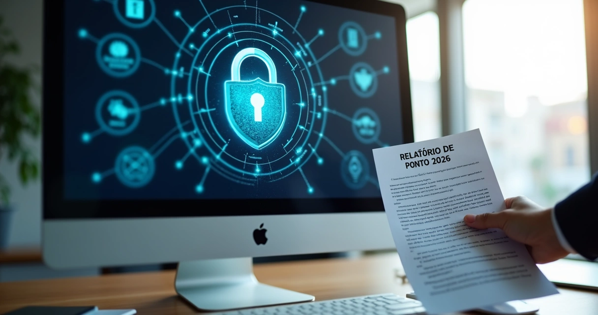 Exibição realista de um sistema de ponto eletrônico em tela de computador com dados protegidos 