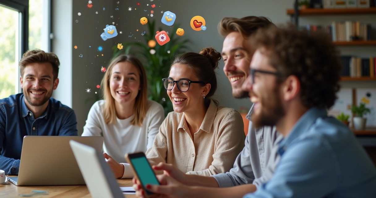 Equipe de trabalho remoto celebrando conquistas com recompensas digitais em computadores e smartphones 