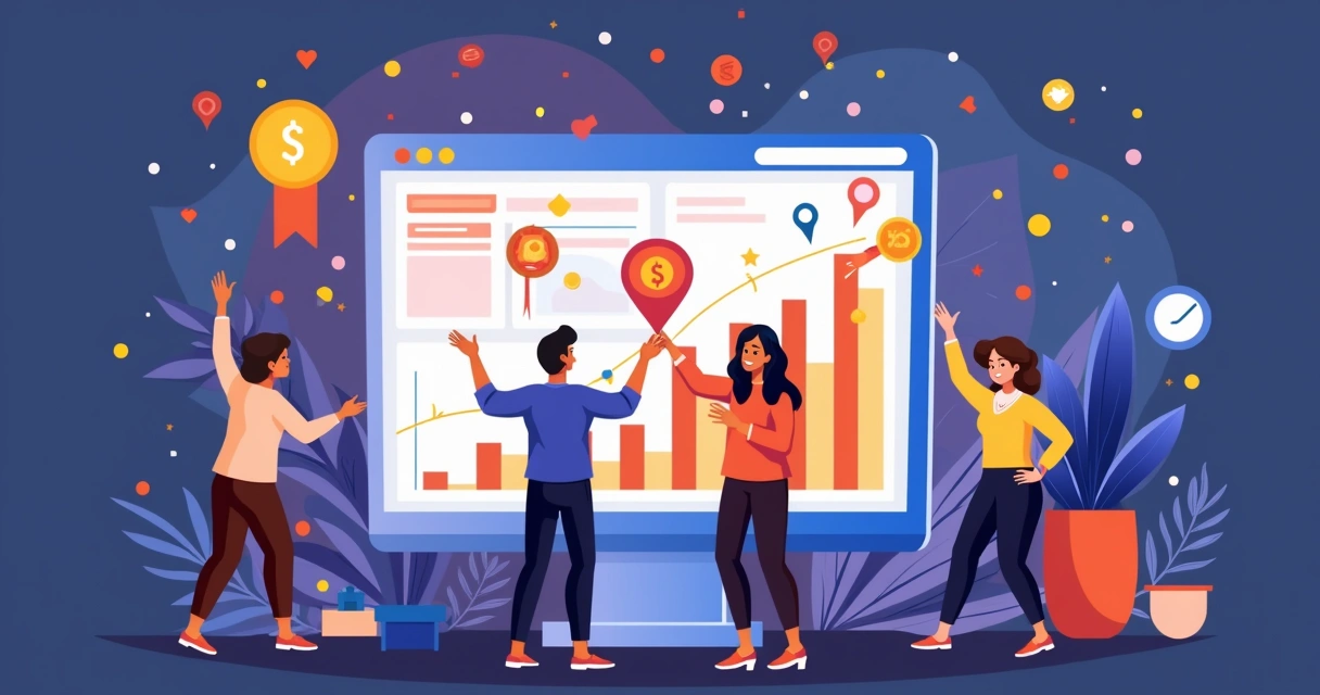 Colaboradores virtuais comemorando em plataformas online 