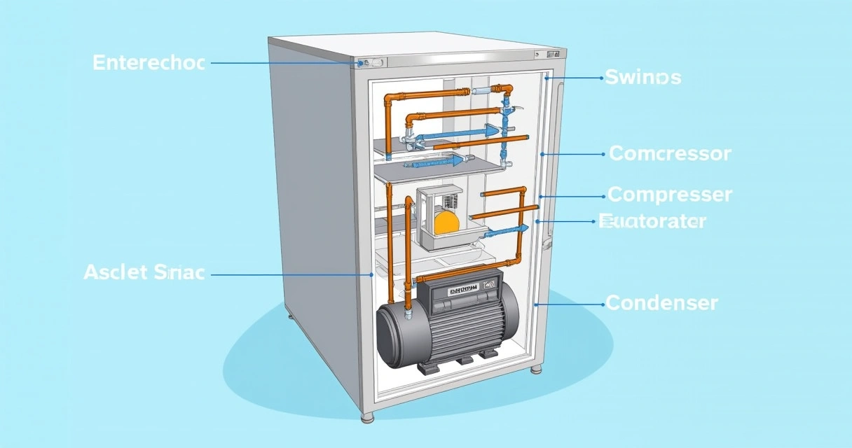 Sistema interno de refrigerador comercial com componentes 