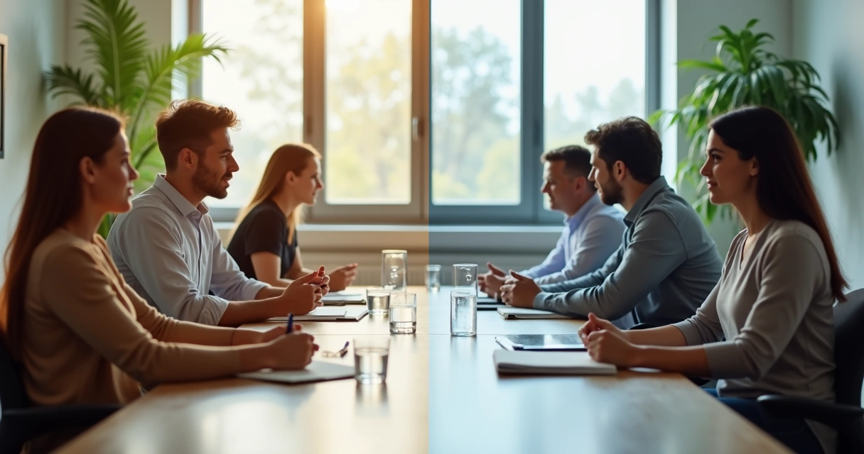 Metade de um grupo conectado e metade de um grupo em conflito 