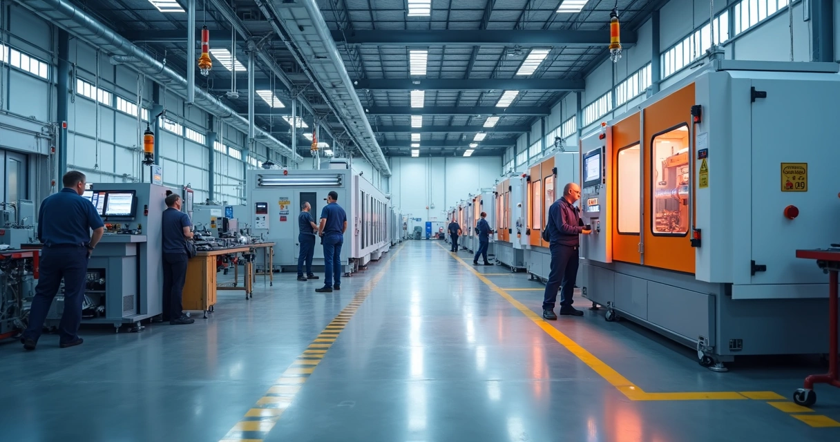 Sistema de segurança moderno com sensores integrados em uma área industrial 