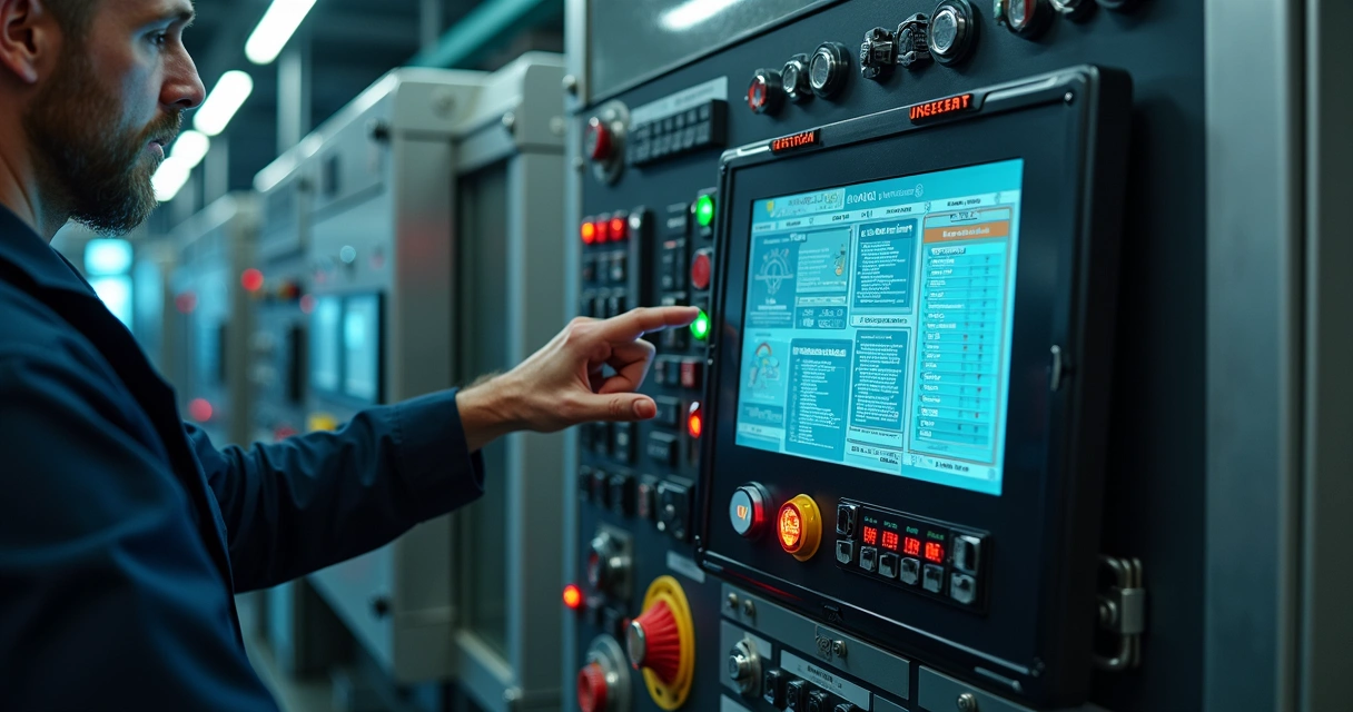 Painel digital com sensores de segurança em máquina 