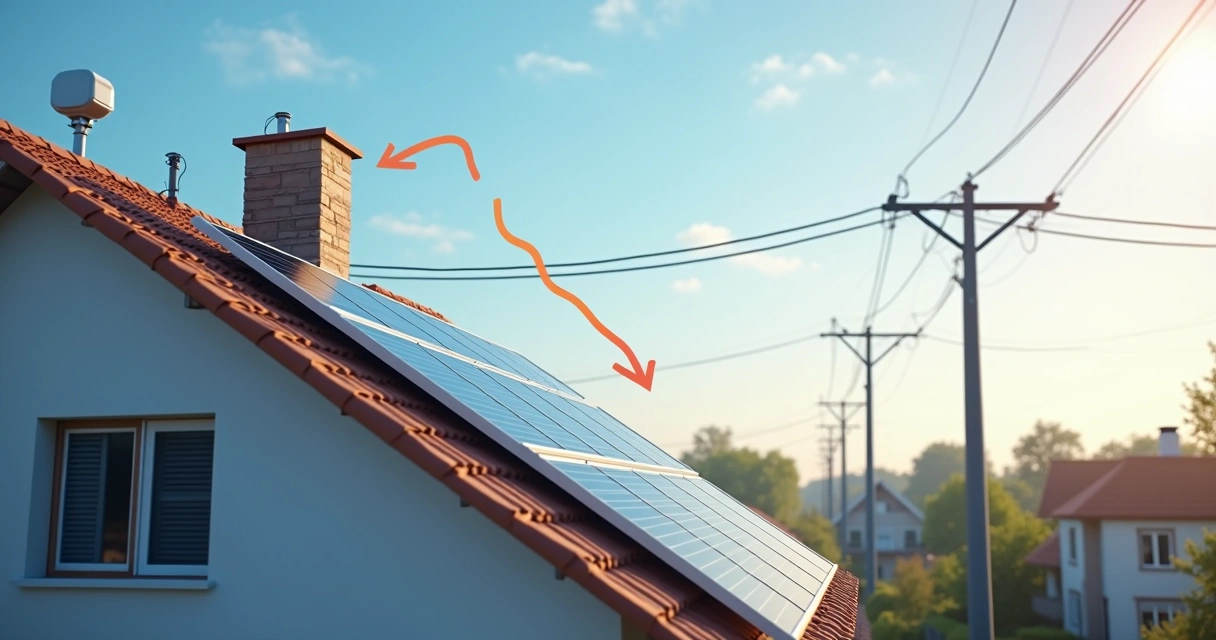 Esquema simples de um sistema solar on-grid ligado à rede elétrica