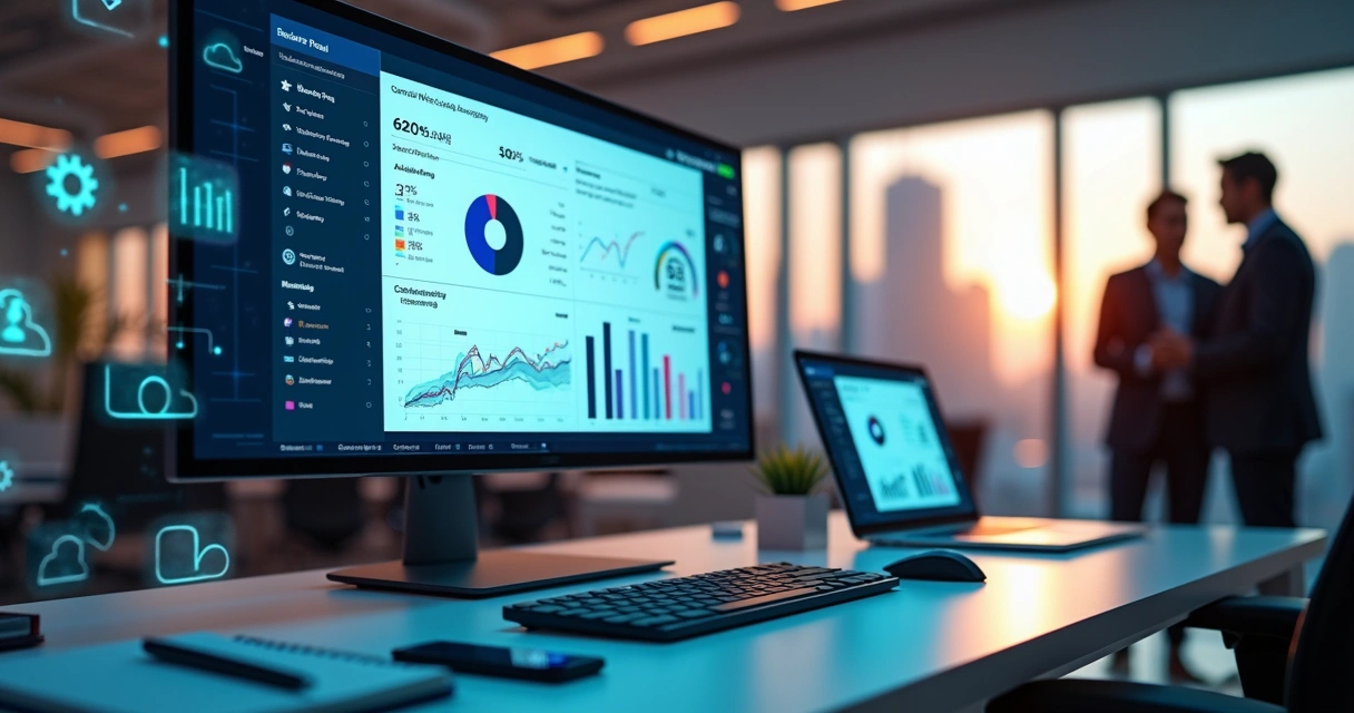 Painel de sistema white label com interface personalizável em tela de computador 