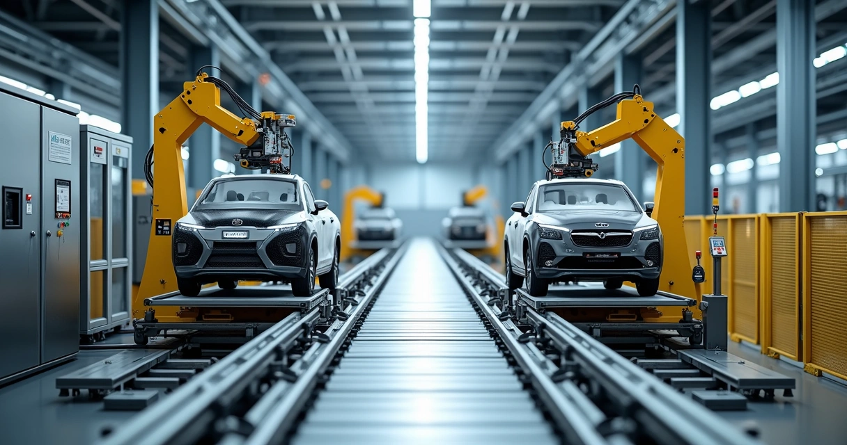 Linha industrial com dois sistemas cartesianos integrados a esteira paletizada conforme NR12 