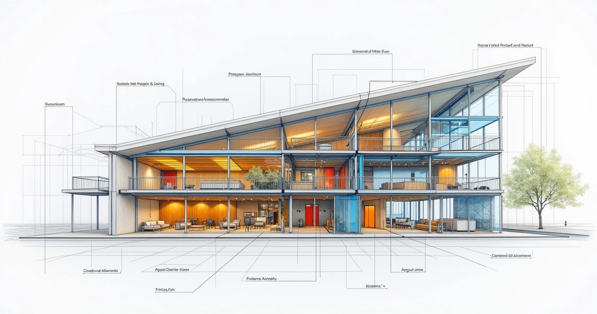 Diagrama mostrando os principais sistemas de um edifício 