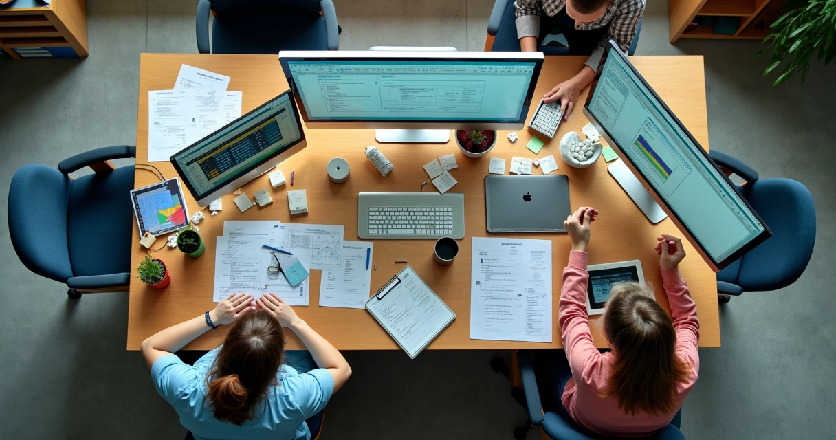 Tela de computador com diversos sistemas abertos diferentes 