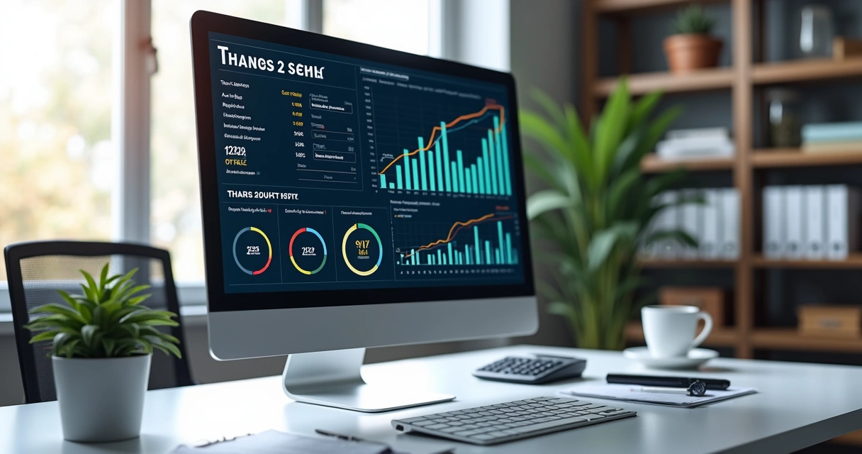 Tela de computador com sistema de gestão contábil aberto mostrando gráficos financeiros e dados fiscais detalhados 