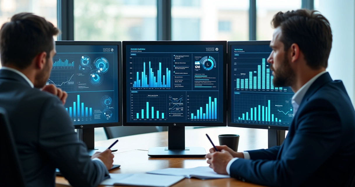 Gestores analisando sistemas isolados em monitores diferentes 