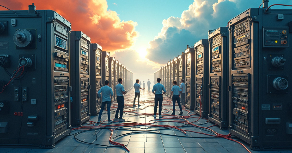 Diagrama mostrando sistemas antigos e modernos tentando se integrar na empresa 