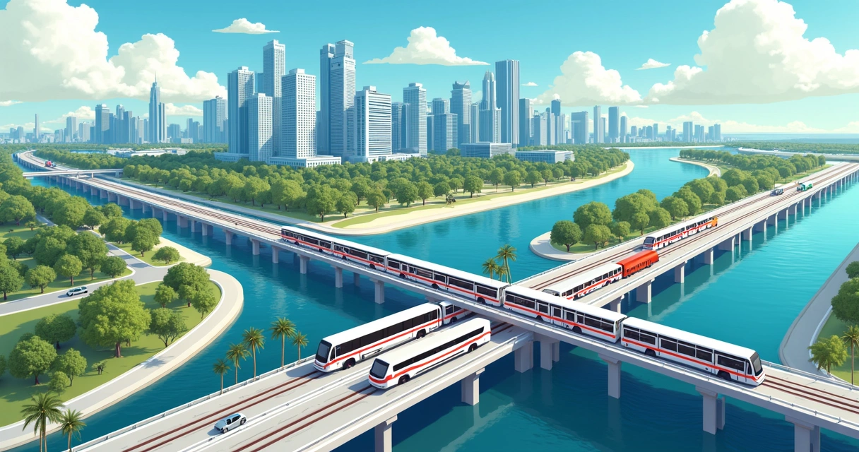 Vista aérea dos sistemas de transporte público em Miami 