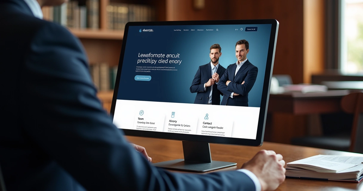 Layout de site jurídico com visual profissional e navegação intuitiva 