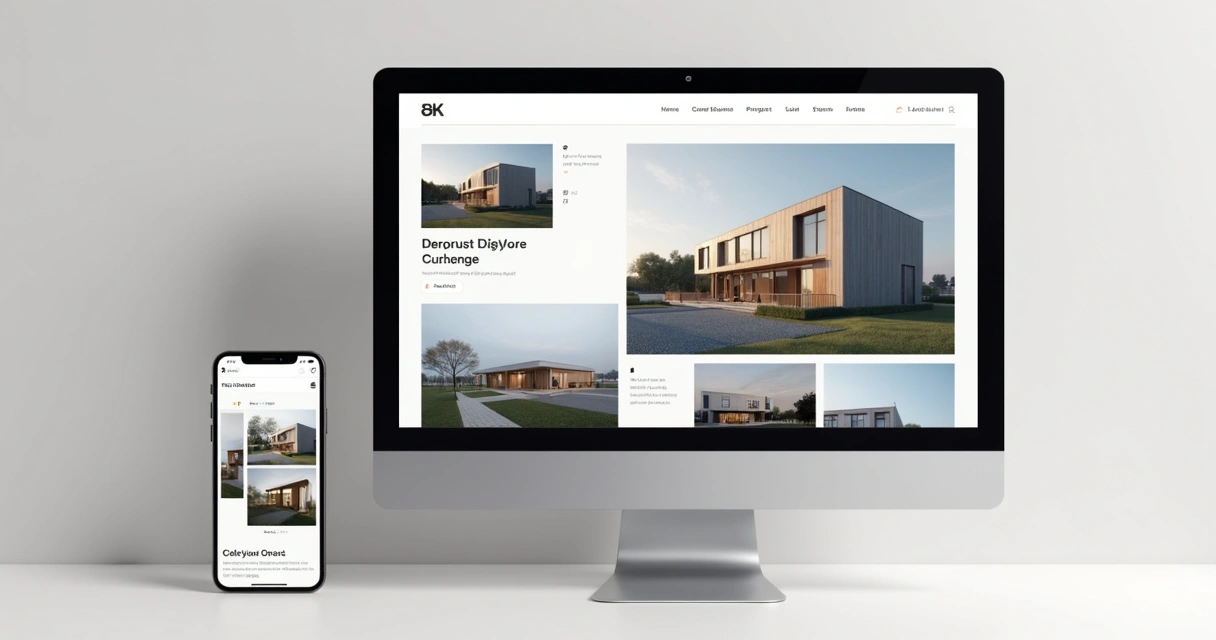 Website de arquitetura visto em telas de computador e celular 