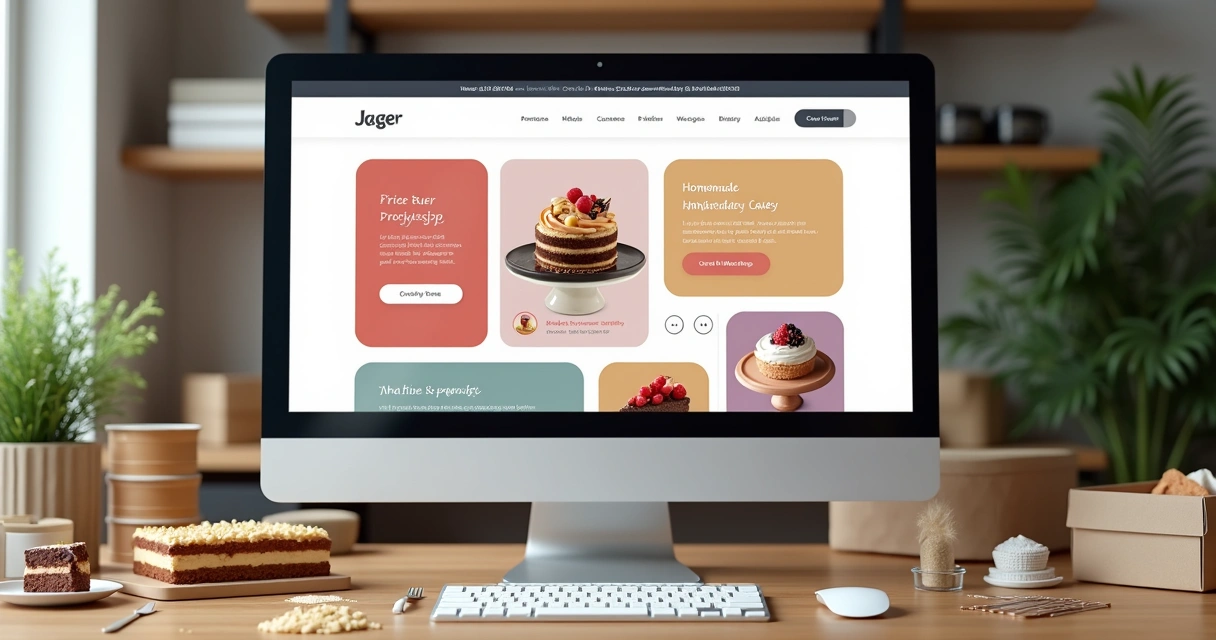 Página de site de bolos artesanais exibindo catálogos, fotos e contato no WhatsApp 
