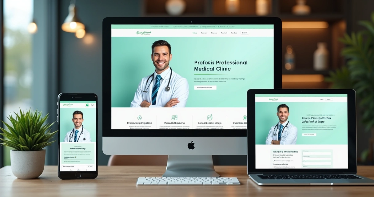 Site de clínica médica exibido em diferentes dispositivos 