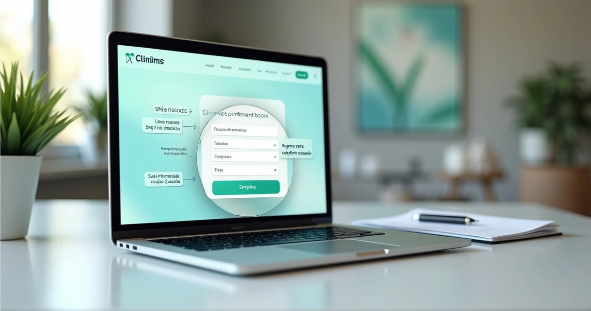 Tela de site de clínica destacando microcopy em botões e mensagens curtas 