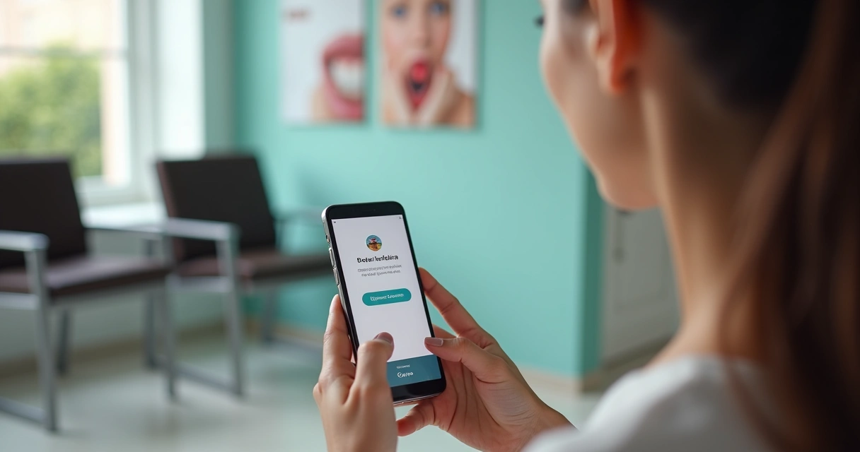 Paciente usando smartphone para acessar site de clínica