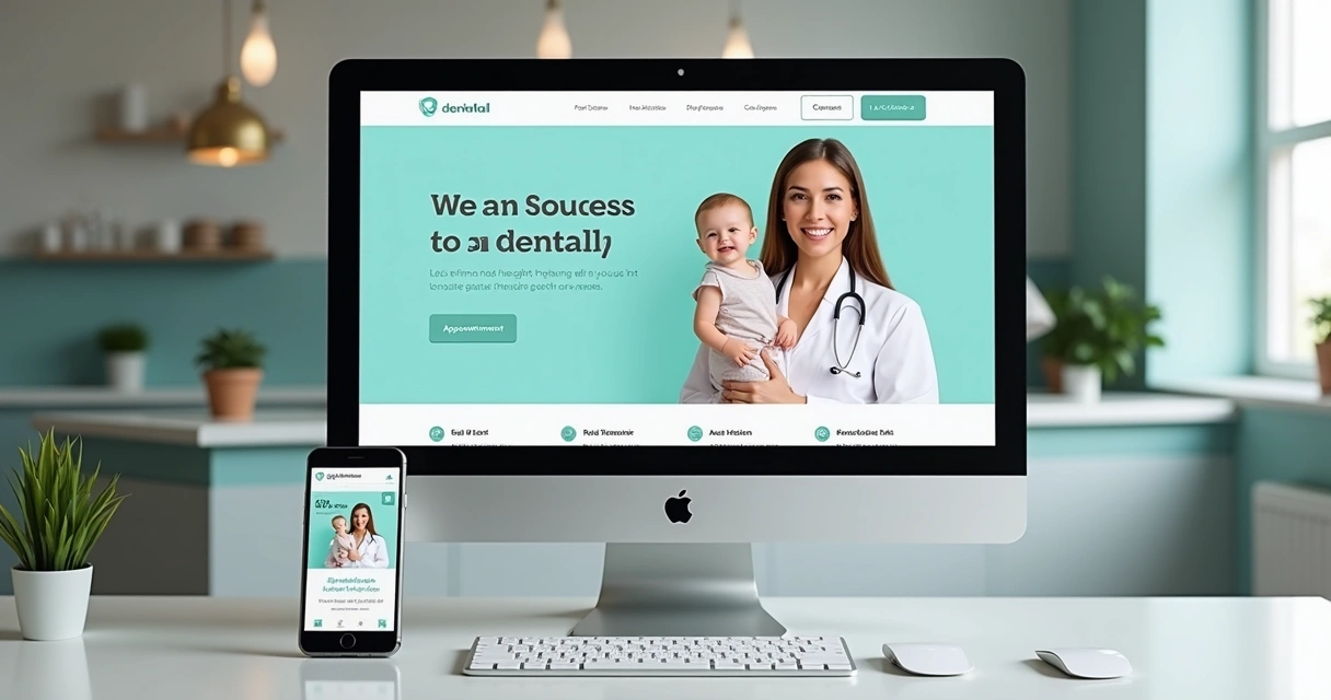 Site de clínica odontológica exibido em computador e celular 