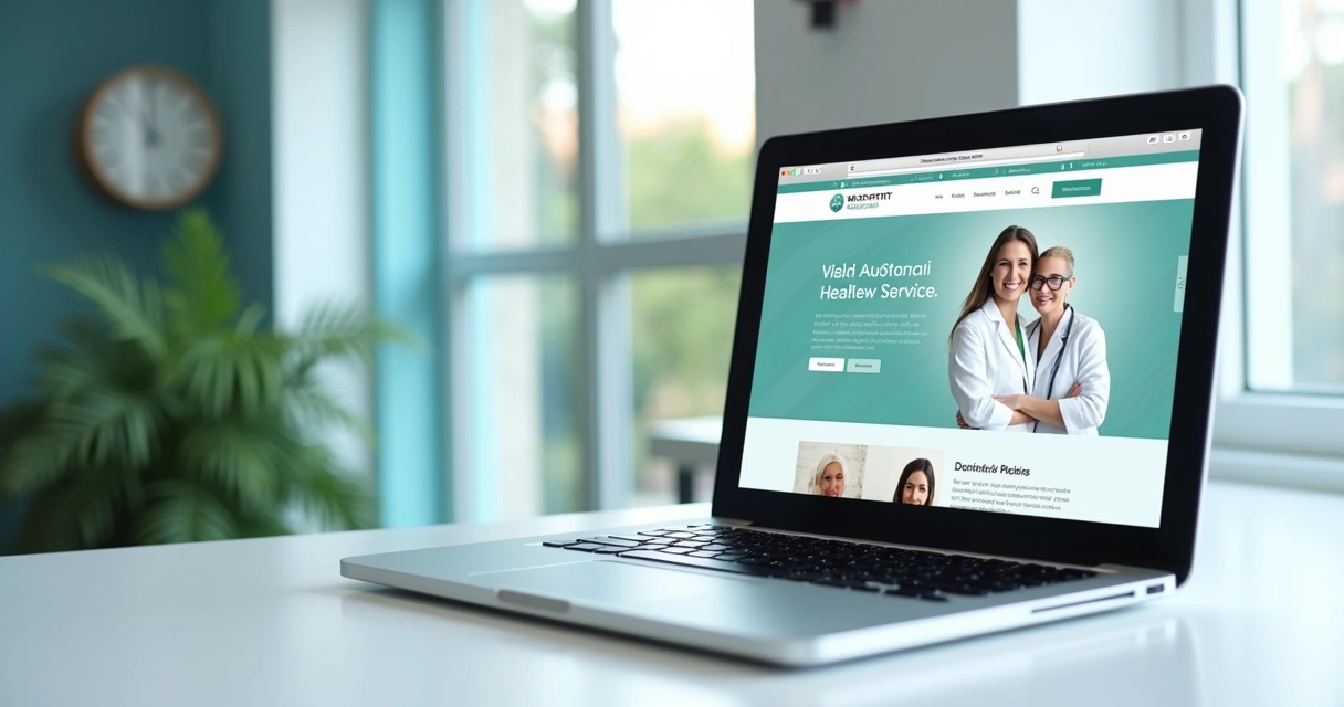 Site moderno de clínica odontológica aberto em notebook 
