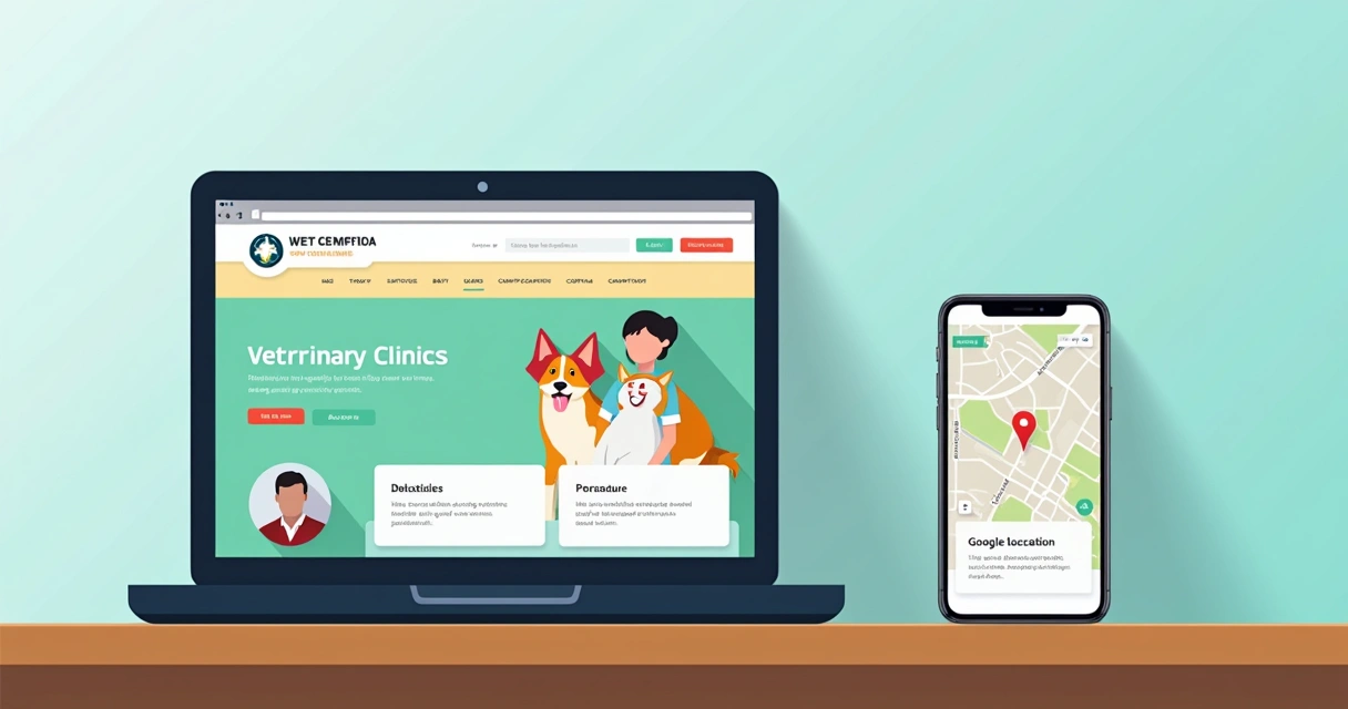 Tela de site profissional de clínica veterinária. 