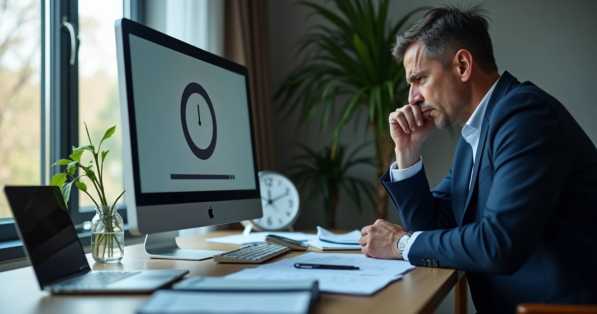 Tela de computador mostrando site de contabilidade carregando lentamente