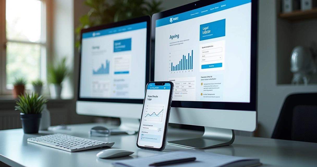 Representação visual de site contábil em telas diferentes 