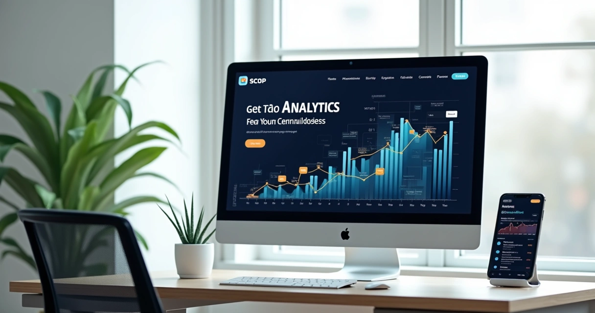 Site de contabilidade em tela de notebook com gráfico de SEO