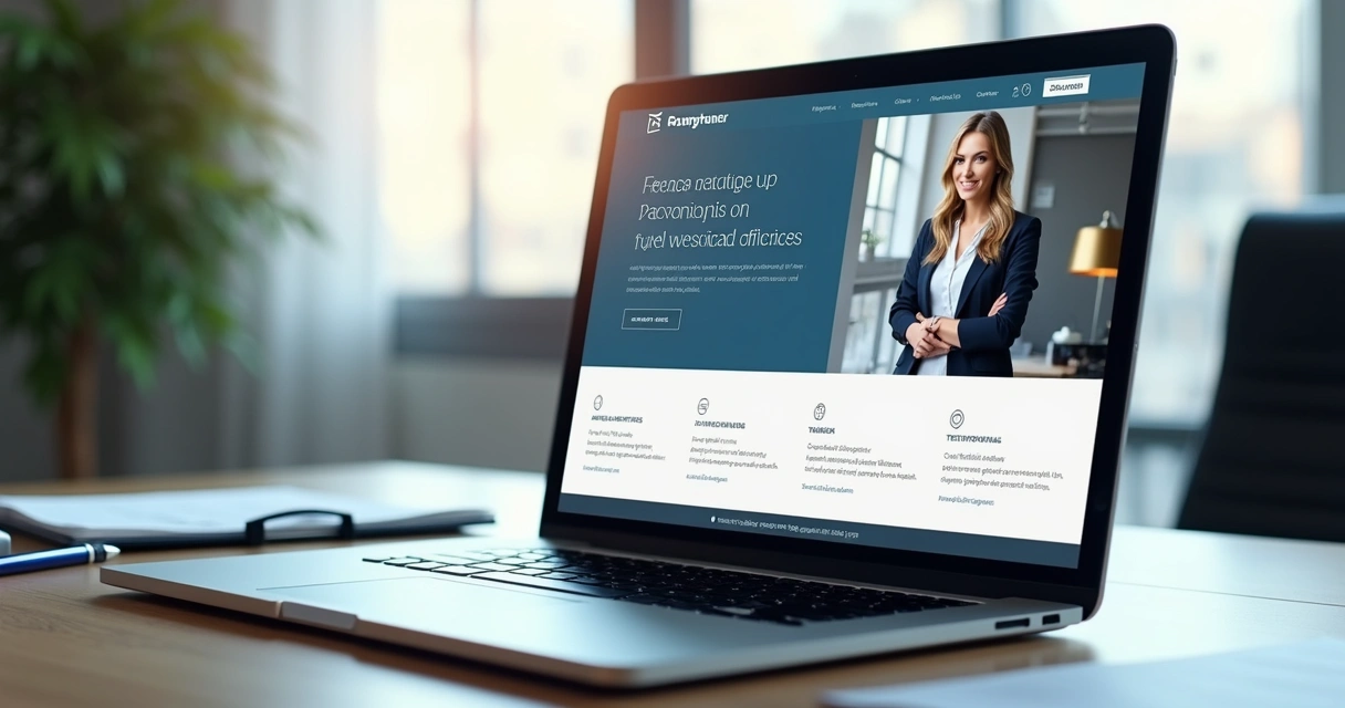 Visão de um site de escritório de contabilidade moderno aberto em um notebook na mesa