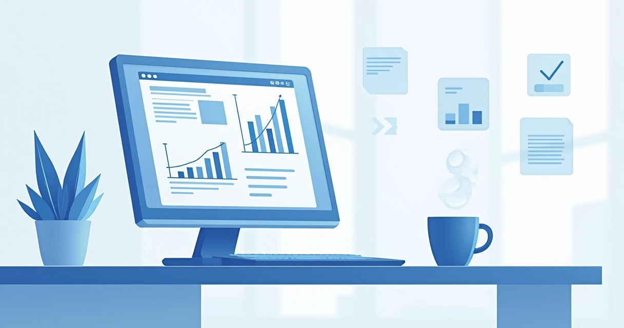 Ilustração de um site de contabilidade em notebook e gráficos de desempenho 