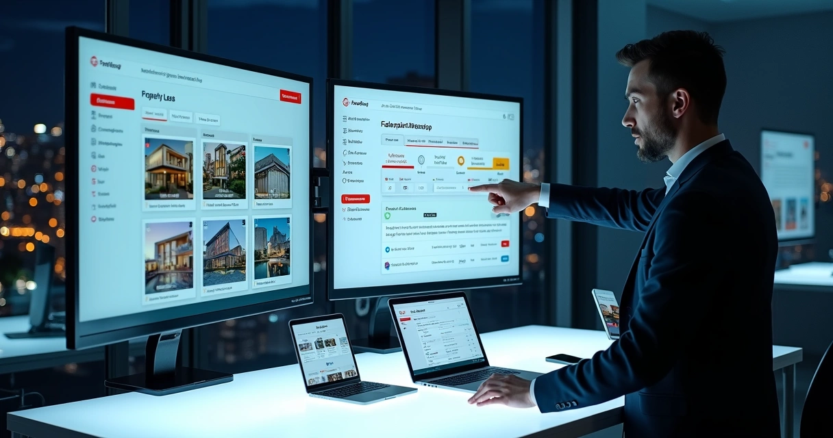 Dashboard de site imobiliário integrado a CRM em tela grande 