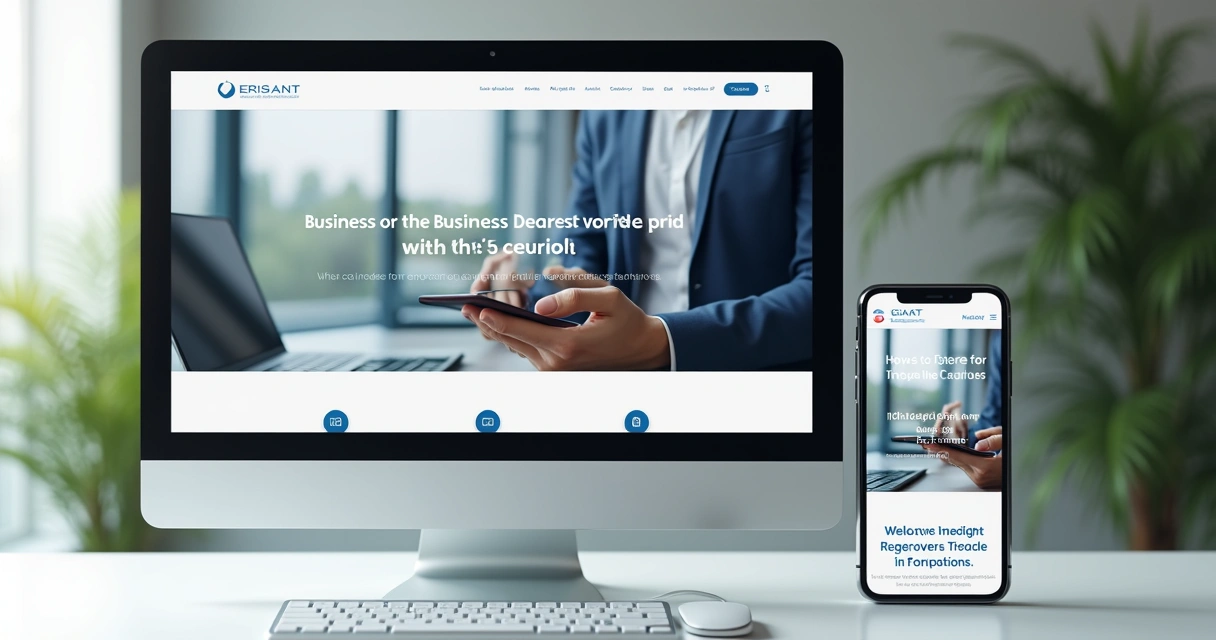 Comparativo entre site no desktop e em celular, com destaque para responsividade 