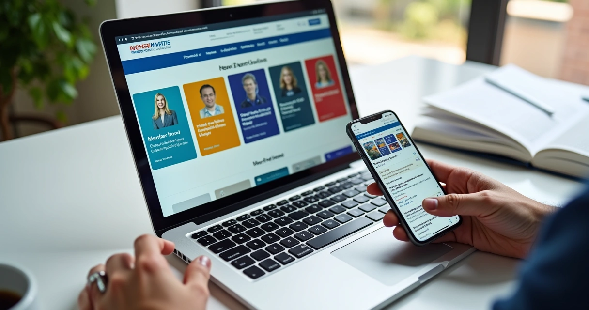 Site de sindicato exibido em notebook e smartphones 