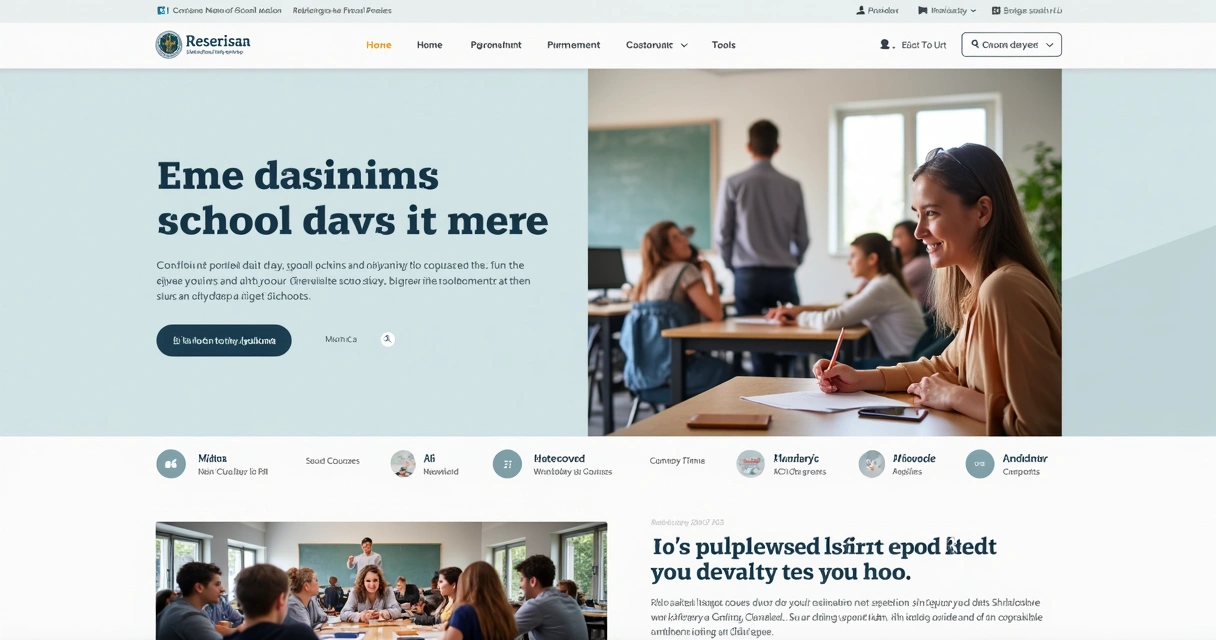 Página de site escolar institucional exibindo informações sobre cursos, contato e localização 