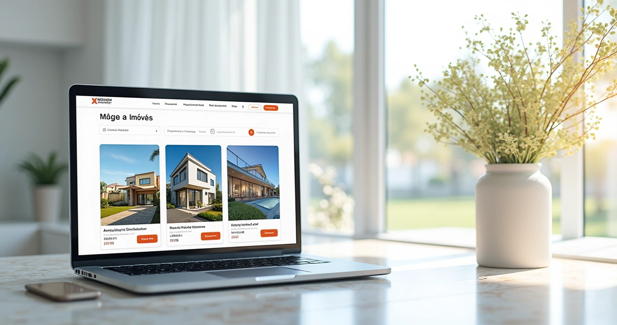 Site imobiliário mostrando lista de imóveis 