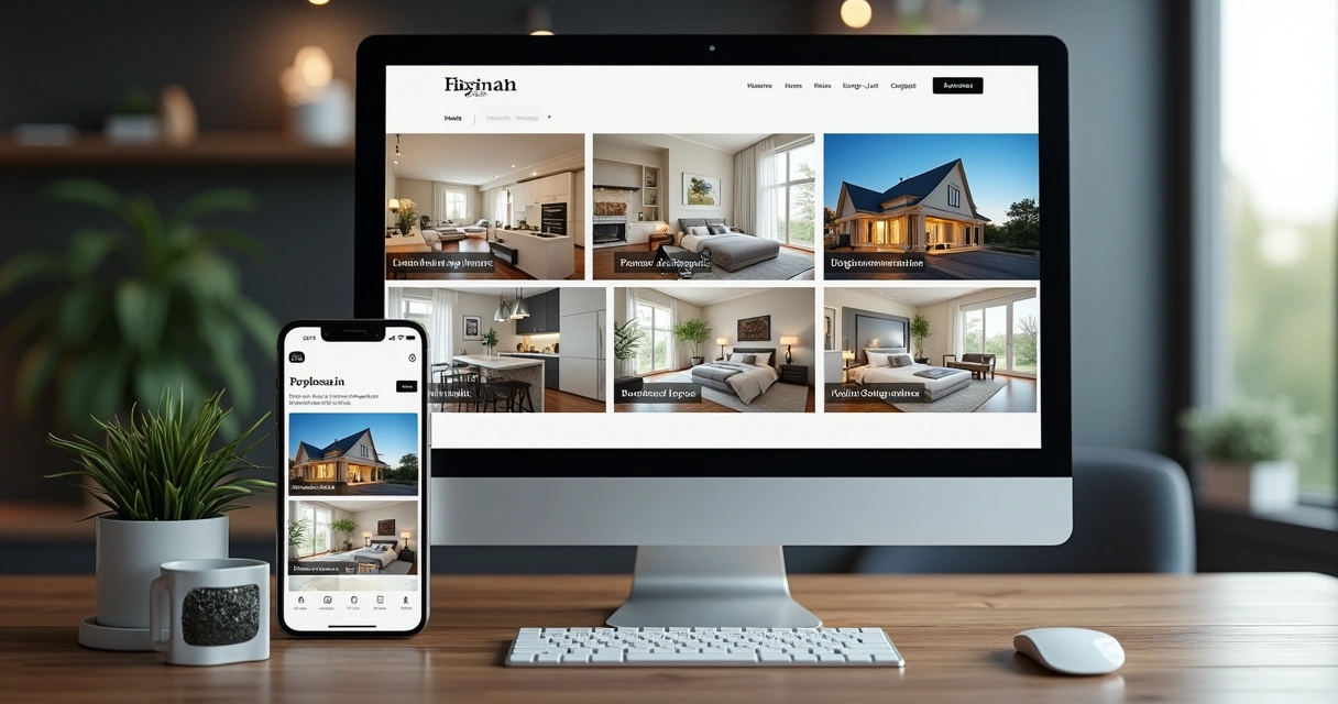 Página inicial de site de imobiliária mostrando marca em destaque 