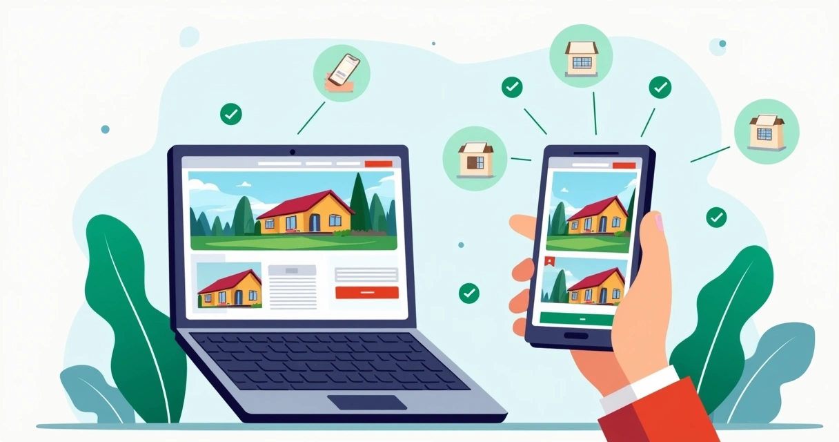 Tela de site imobiliário e celular com integrações ao WhatsApp 