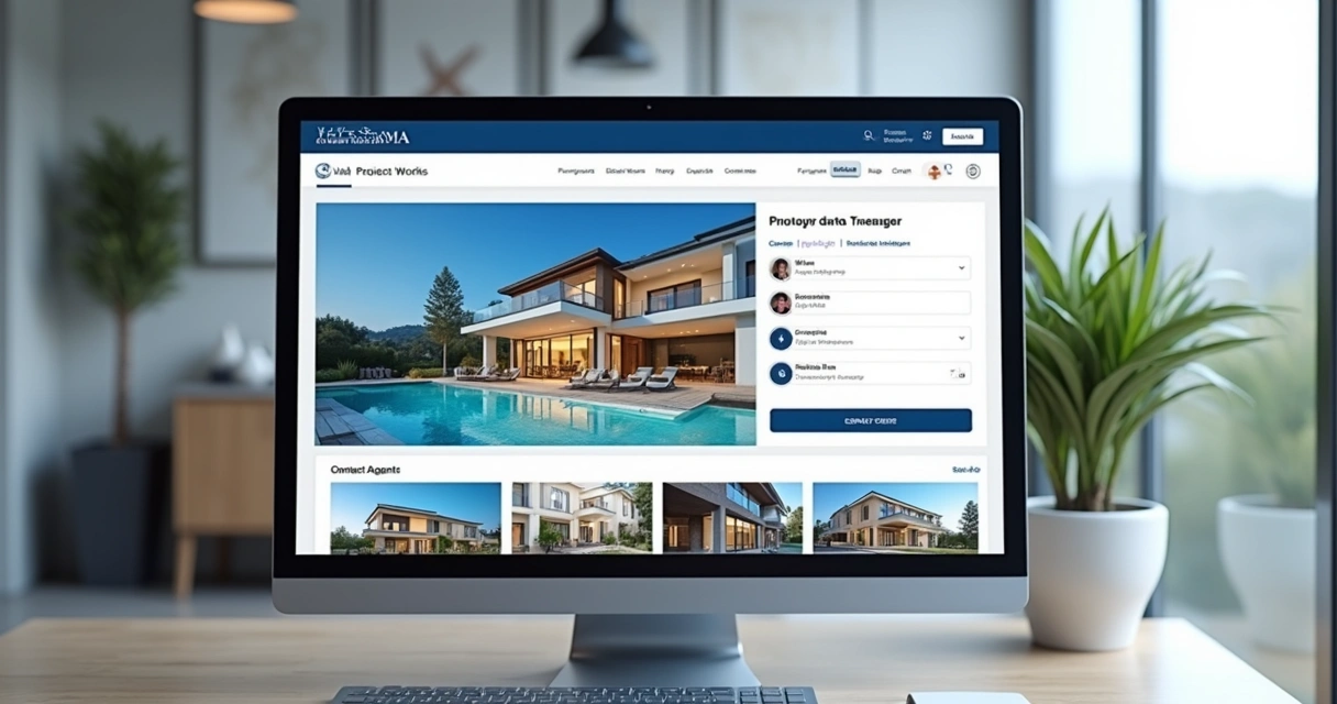 Site imobiliário apresentando ofertas e páginas de imóveis 