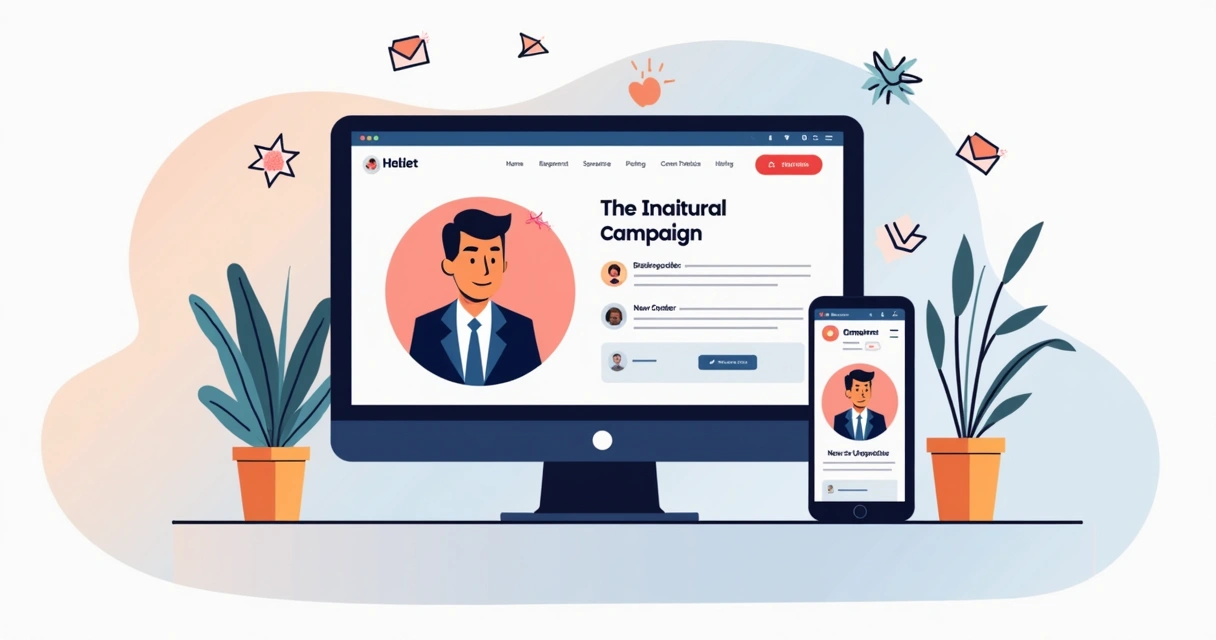 Site institucional de uma campanha eleitoral visto em computador e smartphone