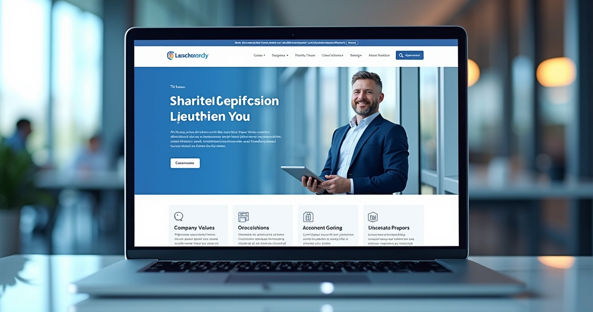 Página inicial de site institucional corporativo com design moderno 