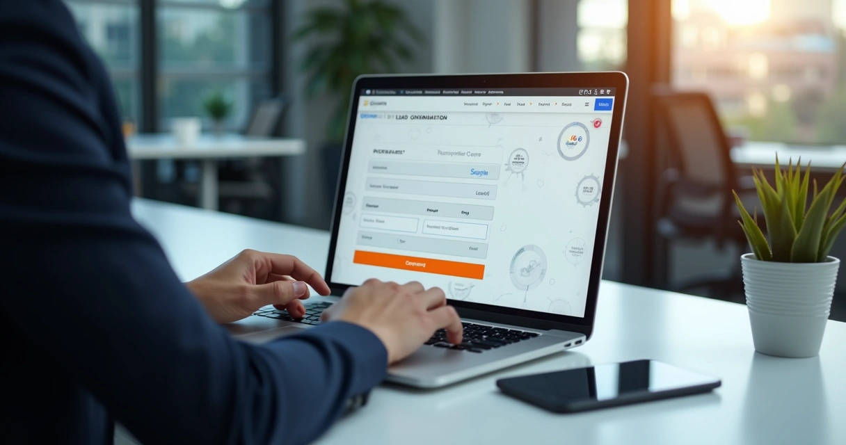 Homem navegando em um site institucional moderno com formulário destacado 