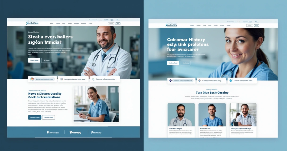 Exemplo de site médico com visual antigo, cores mal combinadas e imagens desfocadas 
