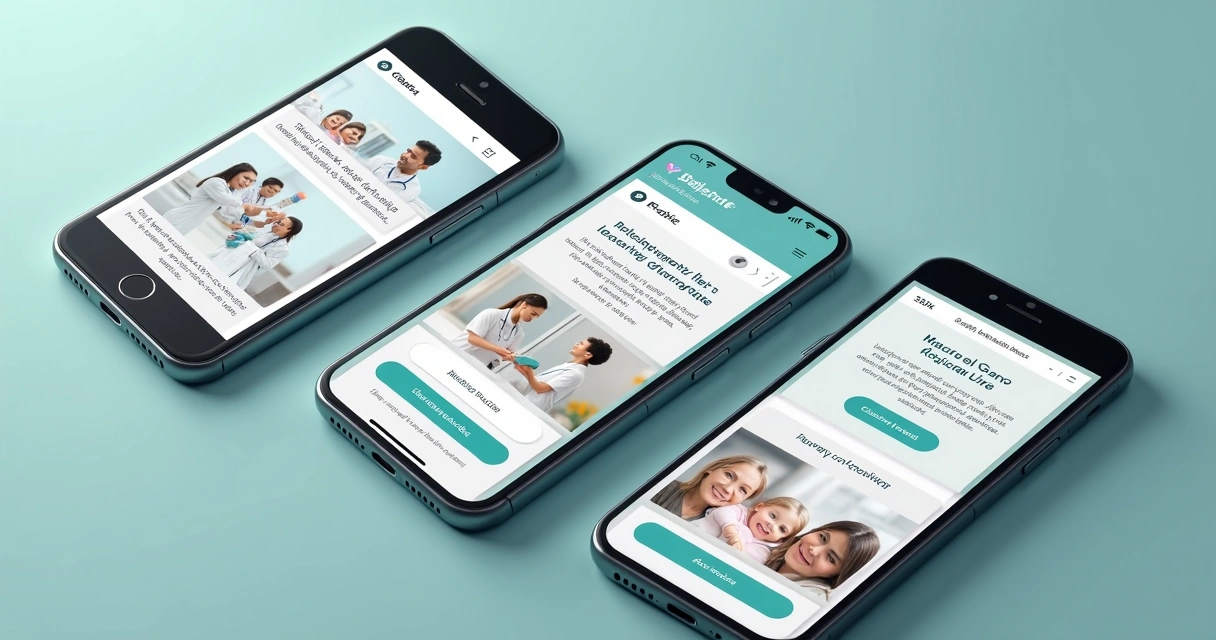 Página de site de clínica exibida em smartphones mostrando agendamento fácil e conteúdo local 