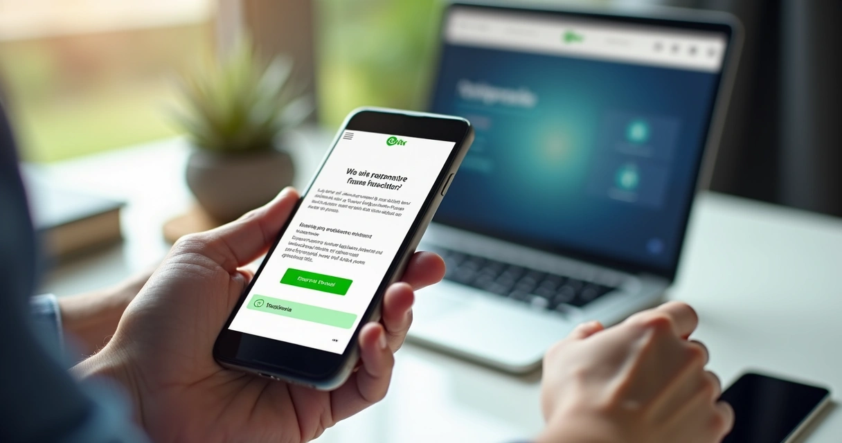 Visual de site responsivo em celular com botão de contato em destaque